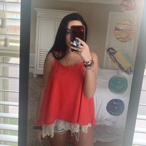 Red/orange tank top with lace detailing